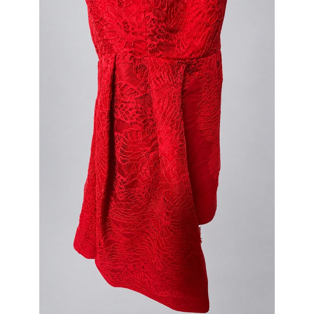ML Monique Lhuillier Red Lace Open Back High Low Cocktail Dress Size 4 - Picture 3 of 5
